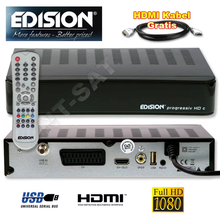 Edision progressiv HD compact DVB S2 Sat Receiver + HDMI Kabel USB