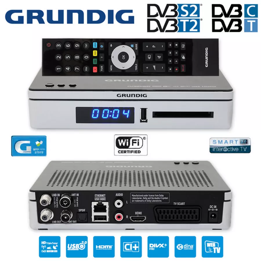 HD SatReceiver Grundig CI+ 8350 WiFi Smart TV USB HbbTV 3 x Tuner DVB