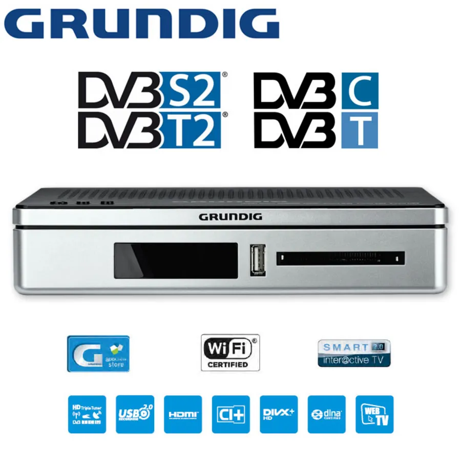 HD SatReceiver Grundig CI+ 8350 WiFi Smart TV USB HbbTV 3 x Tuner DVB