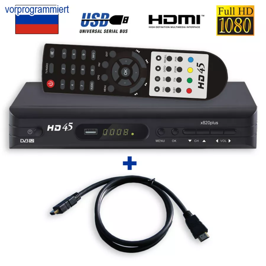 Sat Receiver Fur Russische TV vorprogrammiert ORT 1 HD45 x820 / HDMI