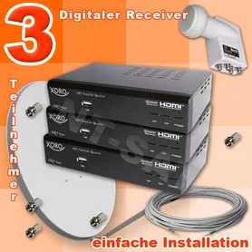 Sat Anlage mit 3 Digital HD Receiver XORO HRS 8530