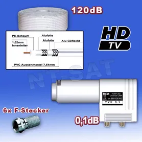 20m Koaxialkabel SAT Kabel 120dB + Twin LNB Best HQRF + F-Stecker