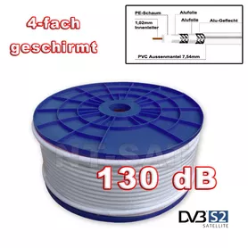 Sat Kabel 25m, Grundpreis 0,23 € 1m, 130 dB Koaxialkabel + 4 F-Stecker