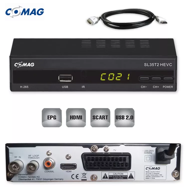 DVBT2 HD Receiver Comag SL35T2 HEVC H.265 USB HDTV DVBT 2 HDMI Kabel DV