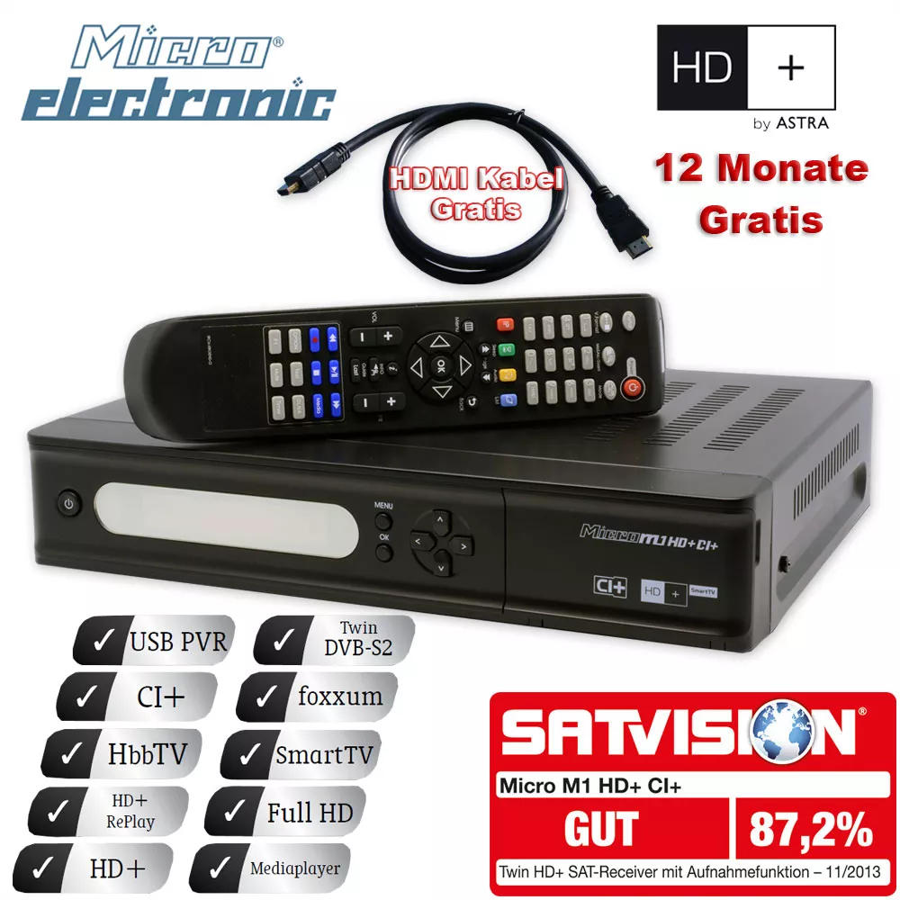 Twin HD Sat Receiver HD Plus mit 12 Monate HD+ Karte HBBTV Smart TV