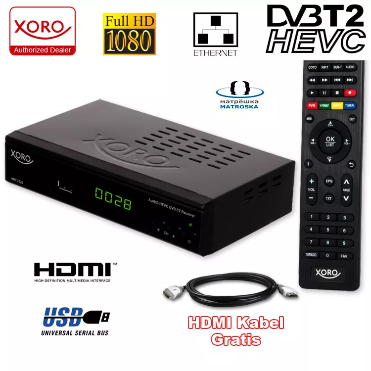 Xoro HD DVBT2 Receiver Xoro HRT 7620 HEVC H.265 USB HDTV LAN DVBT 2