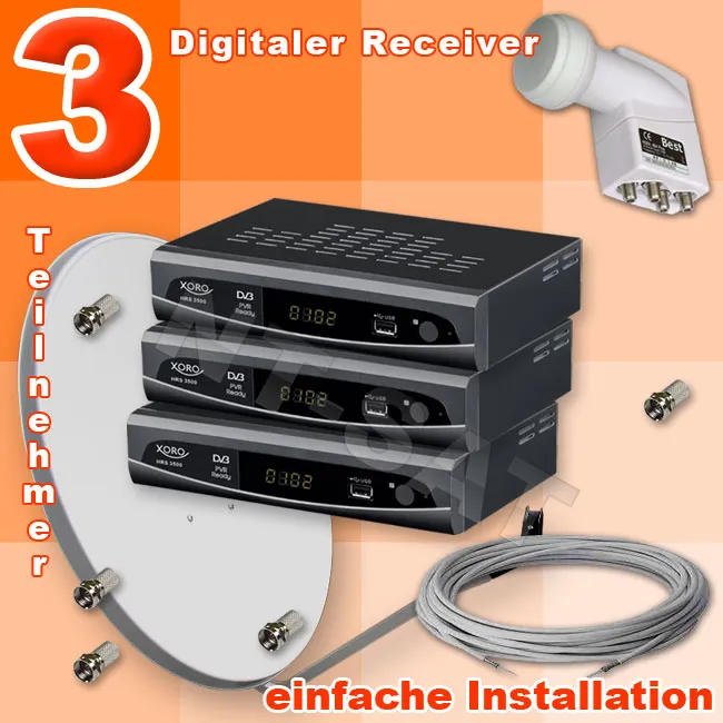 Sat Anlage mit 3 Digital DVB-S Receiver XORO HRS 3500 Sat Anlage mit 3 Digital DVB-S Receiver XORO HRS 3500