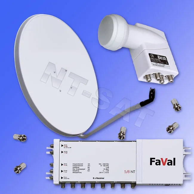 Spiegel 80cm + Faval Multischalter 5/8 NT + Best Quattro LNB