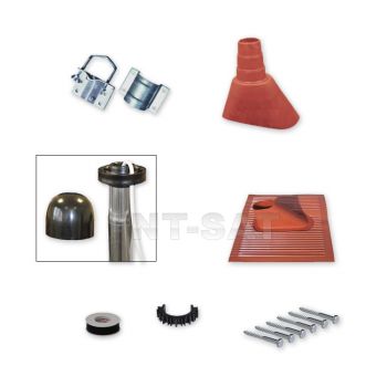 Sat Mast-Montage-Set Alu-Kunststoffziegel / Mastschelle Rot / Mastkappe/ Schrauben