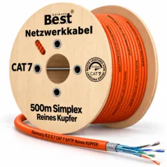 CAT 7 Verlegekabel 500 m - Kupfer, S/FTP, 1000 MHz, B.e.s.t. Germany