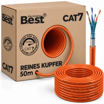50m Germany B.e.s.t CAT.7 Simplex Verlegekabel Gigabit Netzwerkkabel KUPFER Lan 1000Mhz S/FTP KAT 7