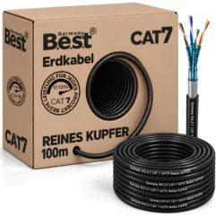 100m Germany B.e.s.t CAT.7 Simplex Verlegekabel Gigabit Netzwerkkabel KUPFER Lan 1000Mhz S/FTP Schwarz