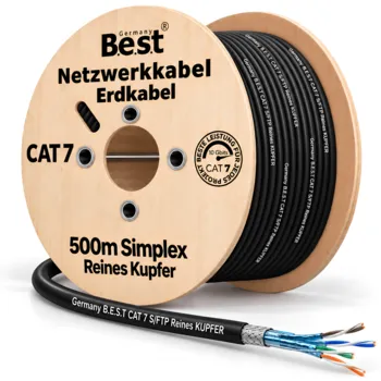 Cat 7 Verlegekabel Erdkabel Netzwerkkabel Datenkabel Schwarz Outdoor UV Außen 500m AWG 25