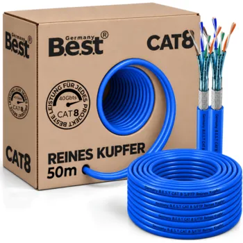 50m B.e.s.t Germany CAT 8 Duplex Netzwerkkabel Verlegekabel 40 Gbit/s CAT8 Datenkabel CAT8.1 LAN