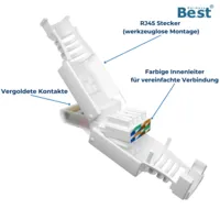RJ45 CAT6 Netzwerkstecker werkzeuglos weiß – für CAT5/6/7, 1–20 Stück