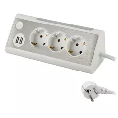 1,5m Steckdosenleiste mit USB 3-fach Eck-Mehrfachsteckdose mit LED Weiß Tisch Büro Küche