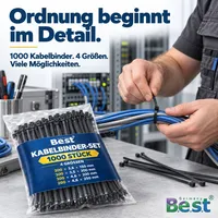 B.e.s.t Kabelbinder Set 1000 Stück schwarz Nylon UV-beständig 150–250 mm