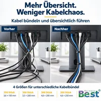 B.e.s.t Kabelbinder Set 1000 Stück schwarz Nylon UV-beständig 150–250 mm