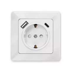 Unterputz-Steckdose, 1x CEE 7/3, 1x USB-A, 1x USB-C PD