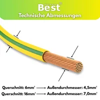 Erdungskabel H07V-K 16mm² grün-gelb Kupferlitze NYAF flexibel 5-100m PV