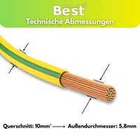Erdungskabel H07V-K 10mm² grün-gelb Kupferlitze NYAF flexibel 5-100m PV