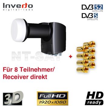 OCTO LNB Inverto BLACK DIGITAL HDTV 3D 8 Teilnehmer +8 x F-Stecker GOLD