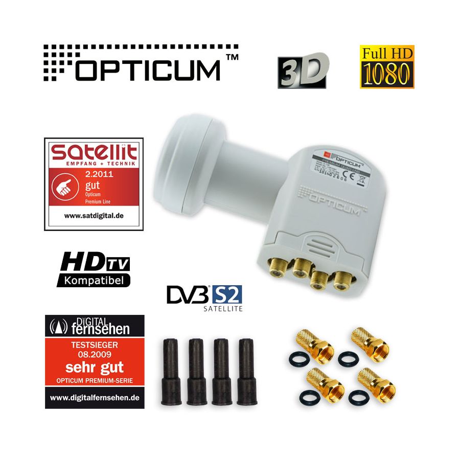 Opticum QUAD LNB 0,1 dB DIGITAL 4 Teilnehmer FULL HDTV HD 3D 4K Kopf 