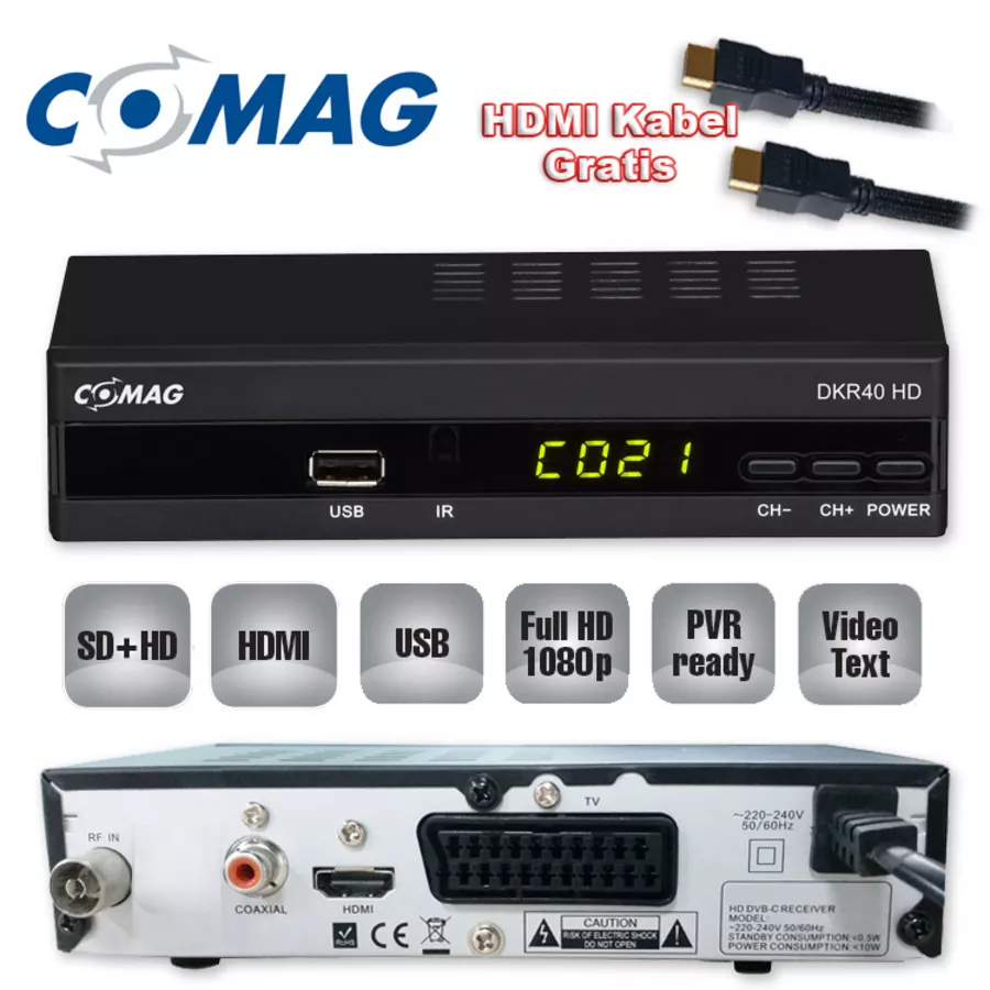 Kabel Receiver Comag DKR40 HD HDTV DVBC DVBC2 USB Cable / HDMI Kabel