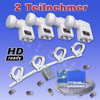 Komplettanlage 4x Twin LNB 0,1dB, 2x DiSEqC 4/1, Multifeed, 20m Kabel