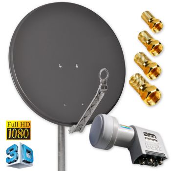 Digitale HD SAT Antenne DUR-line 75 Anthrazit + Quad LNB 4 Teilnehmer