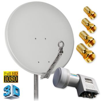 Digitale FullHD SAT Antenne DUR-line 75 Grau + Quad LNB 4 Teilnehmer