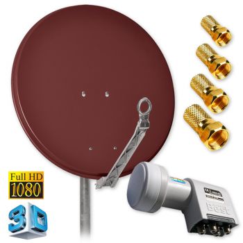 Digitale FullHD SAT Antenne DUR-line 75 Rot + Quad LNB 4 Teilnehmer