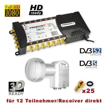 Sat Multischalter PremiumX 5/12 + Quattro LNB Digital für HDTV 3D HD+ Sat Anlage