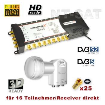 Sat Multischalter PremiumX 5/16 + Quattro LNB Digital für HDTV 3D HD+ Sat Anlage