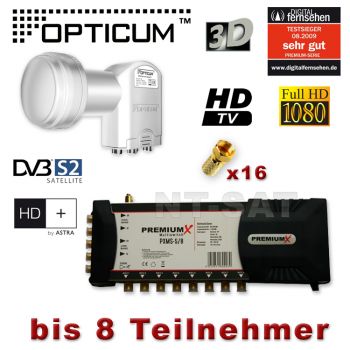 Sat Multischalter PremiumX PXMS-5/8 + Quattro LNB FULL HDTV 3D HD