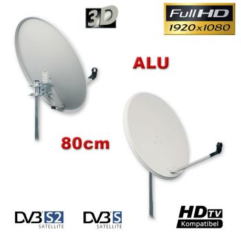 Sat Schüssel 80cm ALU Aluminium Antenne Spiegel 3d HD DIGITAL Hellgrau