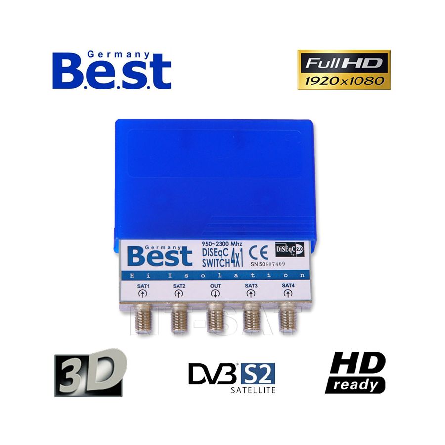2x BEST DiSEqC Schalter 4x1 4/1 diseq B.E.S.T Switch HDTV 3D Full HD Umschalter 
