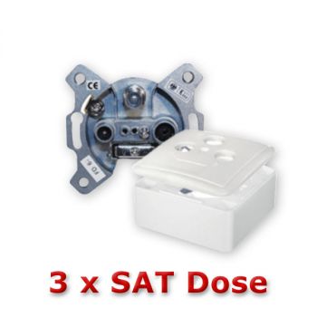 3 x SAT Dose Antennendose 3-fach Transmedia Aufputz und Unterputz 3-Loch Enddose