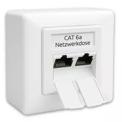 1x Germany B.e.s.t CAT 6a Universal LAN Dose Netzwerkdose Aufputz & Unterputz EIA/TIA 568A&B | 2x RJ45 Port | CAT6a, CAT7, CAT8 kompatibel - Weiß