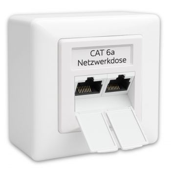 1x Germany B.e.s.t CAT 6a Universal LAN Dose Netzwerkdose Aufputz & Unterputz EIA/TIA 568A&B | 2x RJ45 Port | CAT6a, CAT7, CAT8 kompatibel - Weiß