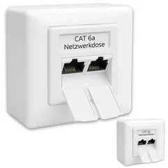 2x Germany B.e.s.t CAT 6a Universal LAN Dose Netzwerkdose Aufputz & Unterputz EIA/TIA 568A&B | 2x RJ45 Port | CAT6a, CAT7, CAT8 kompatibel - Weiß