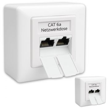2x Germany B.e.s.t CAT 6a Universal LAN Dose Netzwerkdose Aufputz & Unterputz EIA/TIA 568A&B | 2x RJ45 Port | CAT6a, CAT7, CAT8 kompatibel - Weiß