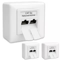 3x Germany B.e.s.t CAT 6a Universal LAN Dose Netzwerkdose Aufputz & Unterputz EIA/TIA 568A&B | 2x RJ45 Port | CAT6a, CAT7, CAT8 kompatibel - Weiß
