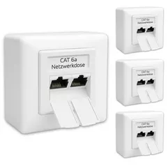 4x Germany B.e.s.t CAT 6a Universal LAN Dose Netzwerkdose Aufputz & Unterputz EIA/TIA 568A&B | 2x RJ45 Port | CAT6a, CAT7, CAT8 kompatibel - Weiß