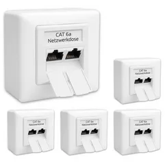 5x Germany B.e.s.t CAT 6a Universal LAN Dose Netzwerkdose Aufputz & Unterputz EIA/TIA 568A&B | 2x RJ45 Port | CAT6a, CAT7, CAT8 kompatibel - Weiß