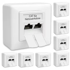 8x Germany B.e.s.t CAT 6a Universal LAN Dose Netzwerkdose Aufputz & Unterputz EIA/TIA 568A&B | 2x RJ45 Port | CAT6a, CAT7, CAT8 kompatibel - Weiß