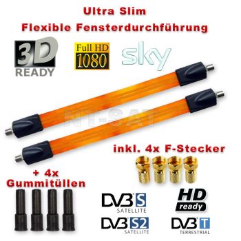 2x Flexible Fenster-Kabeldurchführung inkl. 4 F-Stecker FULL HDTV 3D