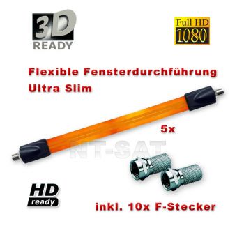 5x Flexible Fenster-Kabeldurchführung inkl. 10 F-Stecker