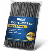 Kabelbinder Schwarz - 4,8 x 300 mm – Reißfest, Belastbar & Robust – Kunststoff Kabelbinder UV-Beständig – Befestigungsbinder, Kabelhalter