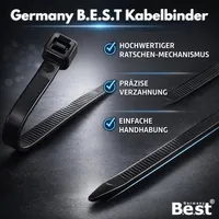 Kabelbinder Schwarz - 4,8 x 300 mm – Reißfest, Belastbar & Robust – Kunststoff Kabelbinder UV-Beständig – Befestigungsbinder, Kabelhalter